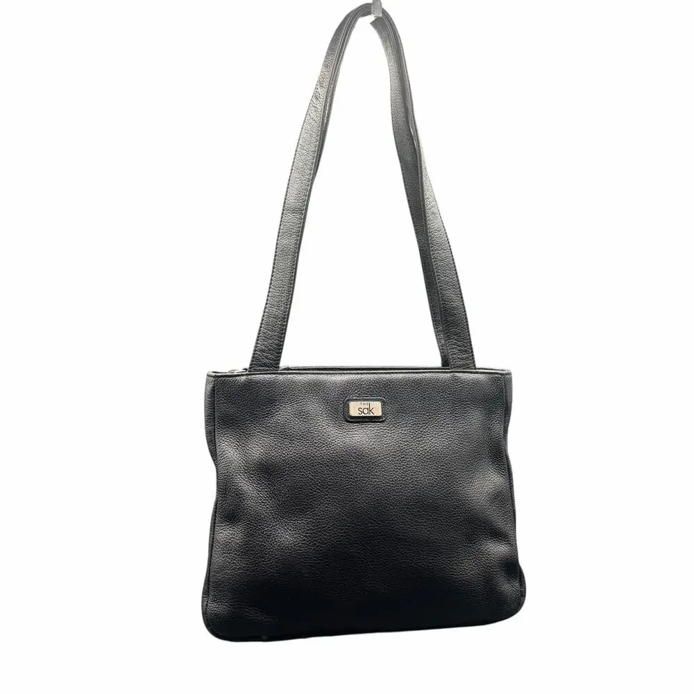 The Sak Black Pebbled Leather Shoulder Tote Bag Zip Top